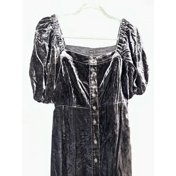 J Crew Puff-Sleeve Velvet Dress Button Down‎ Dark Gray NWT Size 4 - Picture 4 of 9